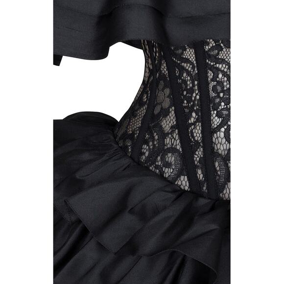 NWT Rasario Black Ruffle & Lace Corset Mini Dress, FR 38/US 6 - Picture 3 of 13